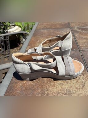 Earth Beige Suede Wedge Sandals